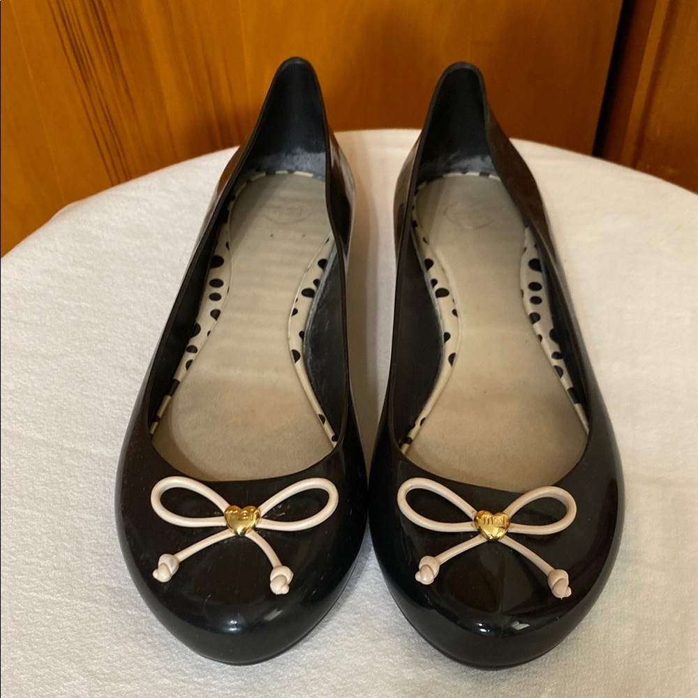 Melissa Black Flats with Cream Bow